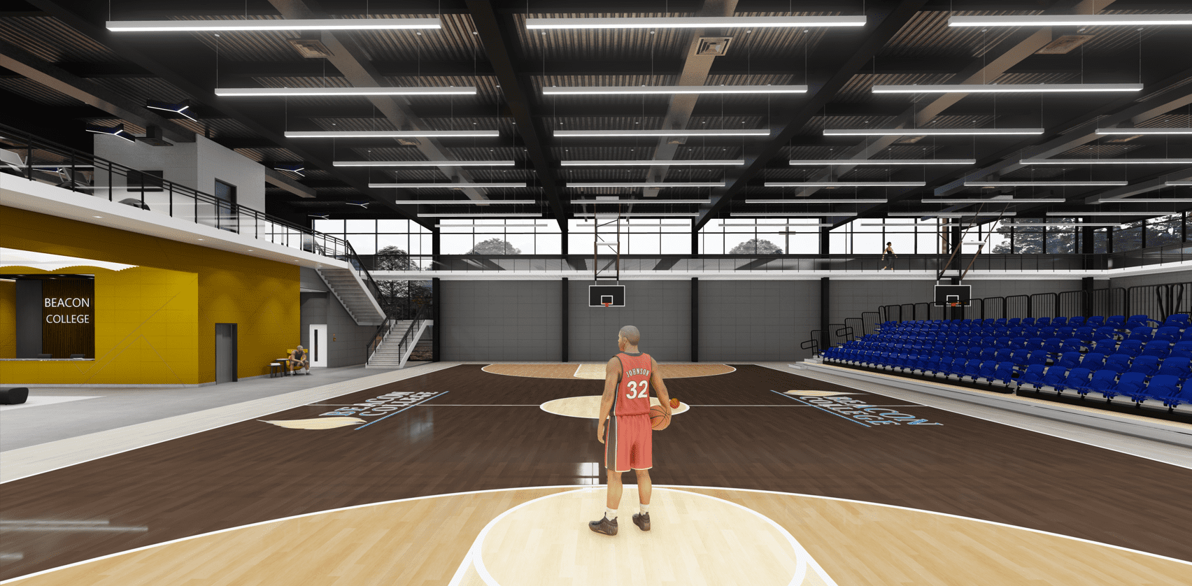 A man standing on top of a basketball court.